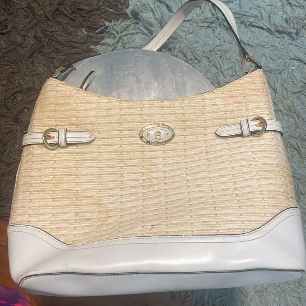 VINTAGE EITENNE AIGNER STRAW LEATHER SHOULDER BAG